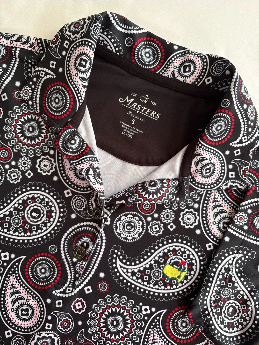 Peter Millar Masters Golf Polo Shirt Size S Small Ladies Paisley Print Black